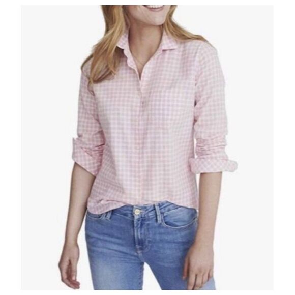 $130 Untuckit women’s pink gingham long sleeve button up brand new size 12 m7 - Picture 1 of 7